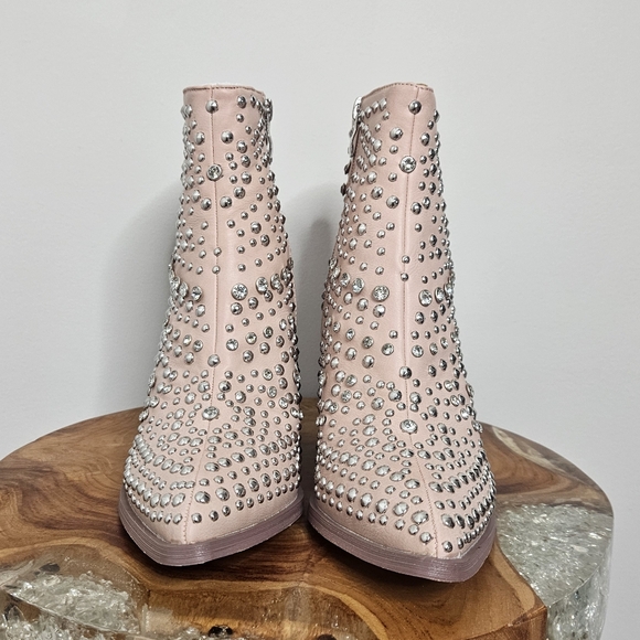 New Corkys Line Dance Blush Pink Studded Crystal Western Ankle Boots - Picture 3 of 8
